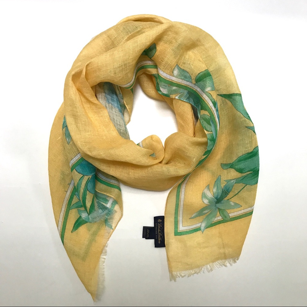 Brooks Brothers Linen Yellow Tropical Scarf Wraps
